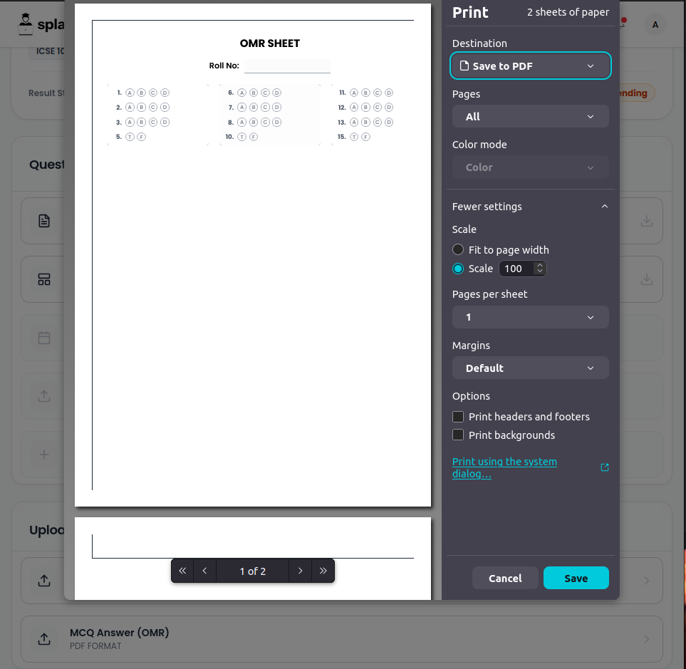 Print OMR Sheet